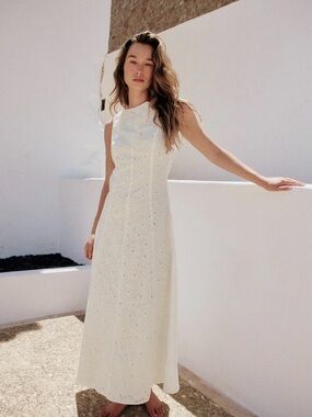 Zara White Eyelet Midi Dress